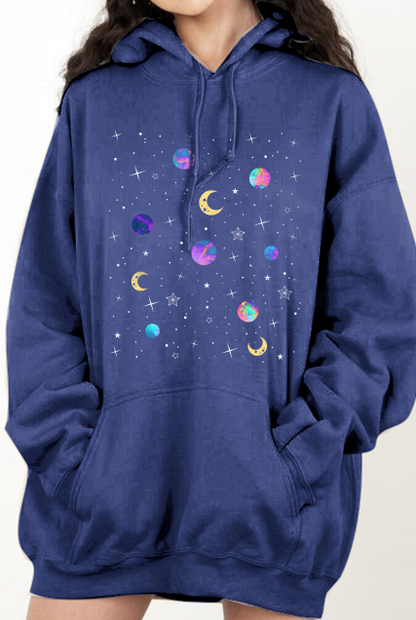 Simply Love Full Size Dropped Shoulder Star & Moon Graphic Hoodie - Aurelia Clothing