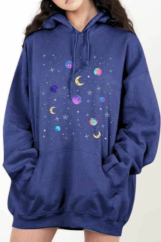 Simply Love Full Size Dropped Shoulder Star & Moon Graphic Hoodie - Aurelia Clothing