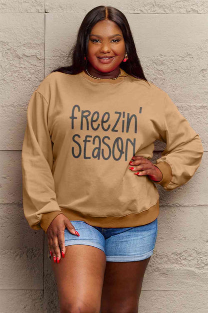 Simply Love Full Size FREEZIN' SEASON Graphic Sweatshirt - Aurelia Clothing