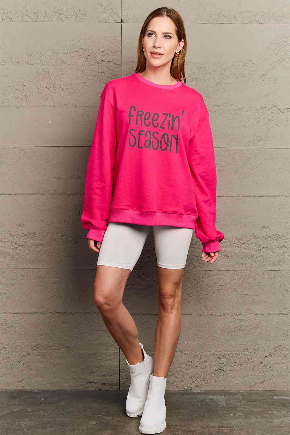 Simply Love Full Size FREEZIN' SEASON Graphic Sweatshirt - Aurelia Clothing