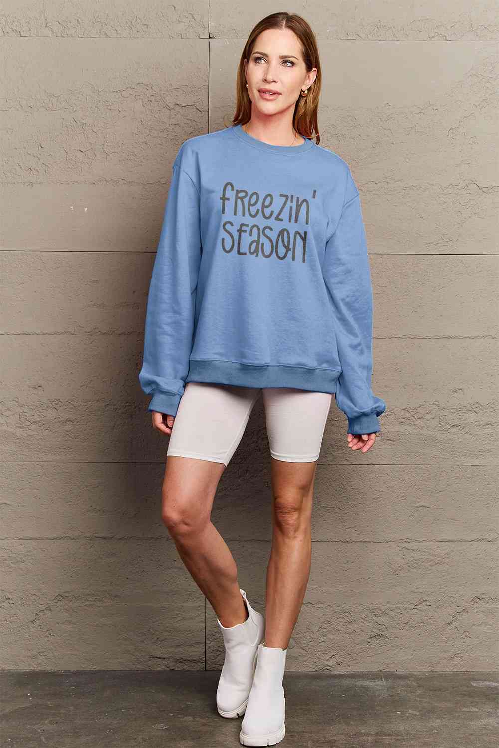 Simply Love Full Size FREEZIN' SEASON Graphic Sweatshirt - Aurelia Clothing