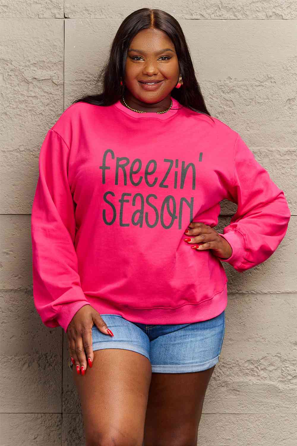 Simply Love Full Size FREEZIN' SEASON Graphic Sweatshirt - Aurelia Clothing