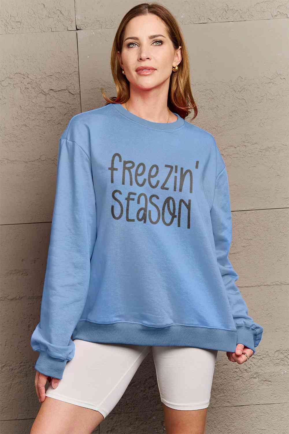 Simply Love Full Size FREEZIN' SEASON Graphic Sweatshirt - Aurelia Clothing