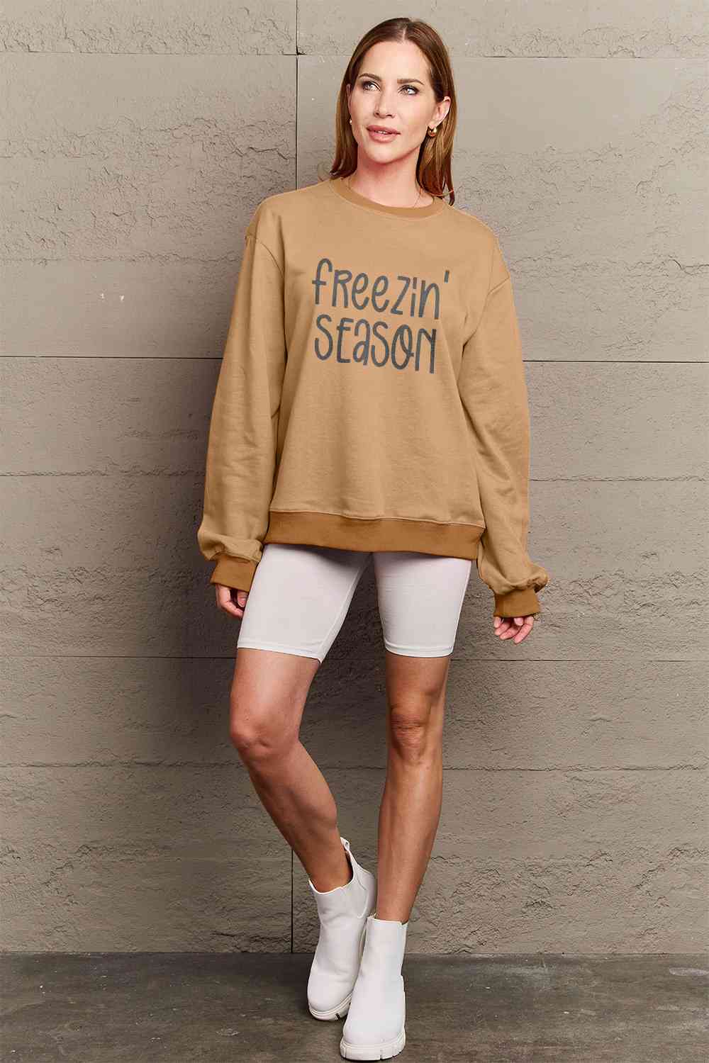 Simply Love Full Size FREEZIN' SEASON Graphic Sweatshirt - Aurelia Clothing