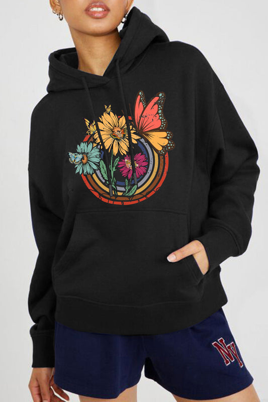 Simply Love Full Size Butterfly and Flower Graphic Hoodie - Aurelia Clothing