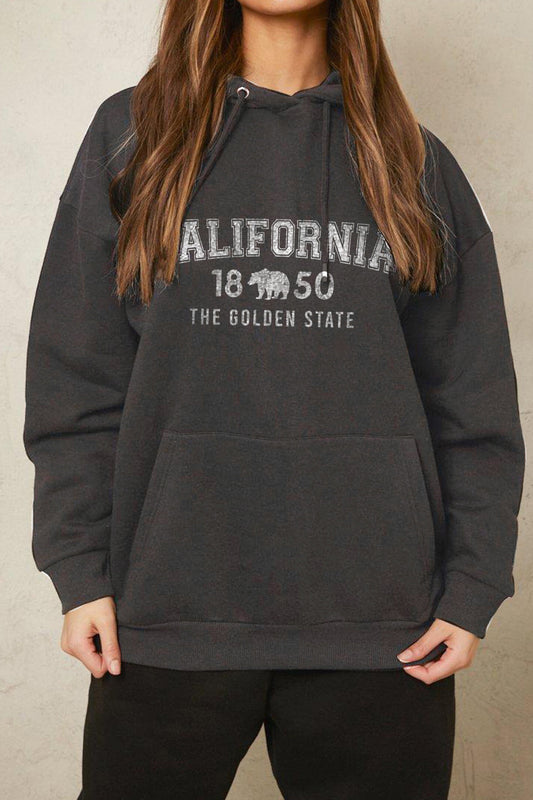 Simply Love Full Size CALIFORNIA 1850 THE GOLDEN STATE Graphic Hoodie - Aurelia Clothing