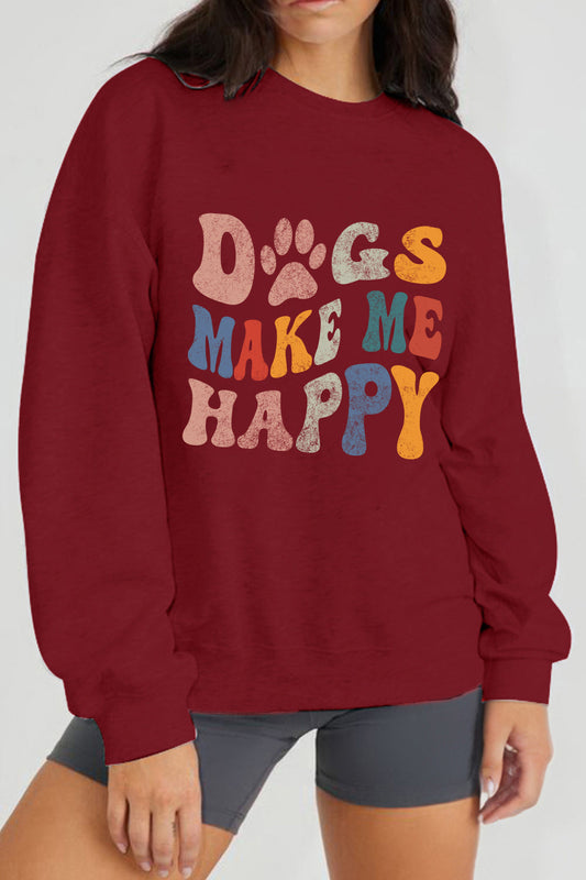 Simply Love Full Size DOGS MAKE ME HAPPY Graphic Sweatshirt - Aurelia Clothing