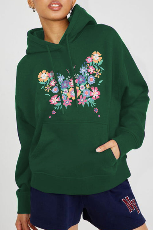 Simply Love Full Size Floral Butterfly Graphic Hoodie - Aurelia Clothing