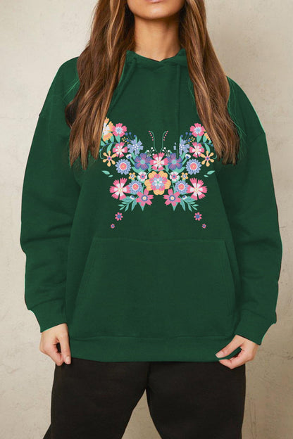 Simply Love Full Size Floral Butterfly Graphic Hoodie - Aurelia Clothing