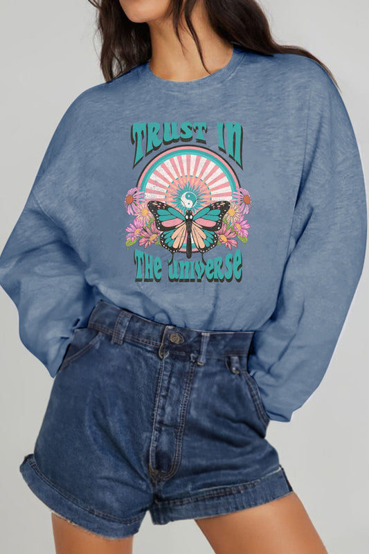 Simply Love Full Size TRUST IN THE UNIVERSE Graphic Sweatshirt - Aurelia Clothing