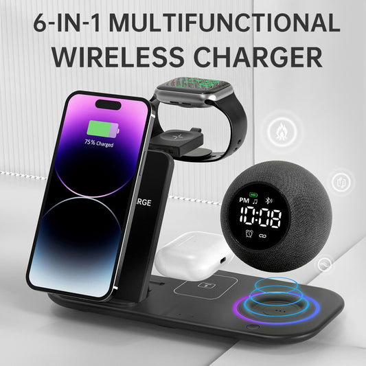 Six in one mobile phone watch headphones wireless charging clock alarm Bluetooth speaker night light - Free Shipping - Aurelia Clothing