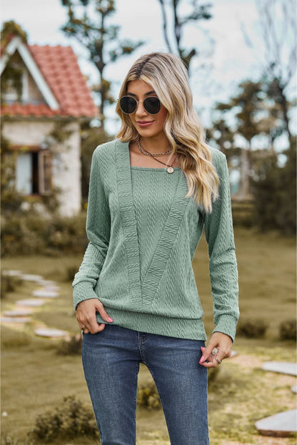 Square Neck Long Sleeve Blouse - Aurelia Clothing