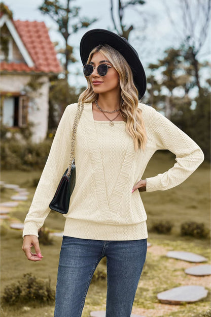 Square Neck Long Sleeve Blouse - Aurelia Clothing