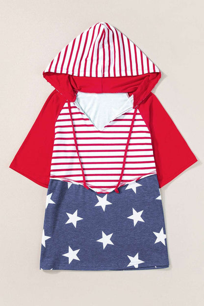 Stars and Stripes Print Drawstring Hoodie - Aurelia Clothing