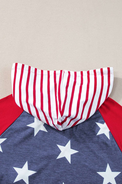 Stars and Stripes Print Drawstring Hoodie - Aurelia Clothing