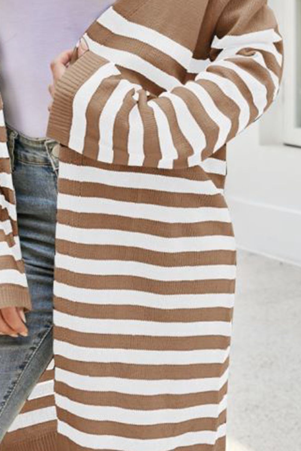 Striped Open Front Longline Cardigan - Aurelia Clothing