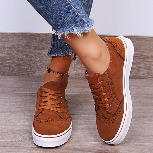 Suede Lace-Up Flat Sneakers - Aurelia Clothing