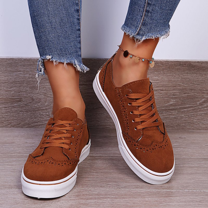 Suede Lace-Up Flat Sneakers - Aurelia Clothing