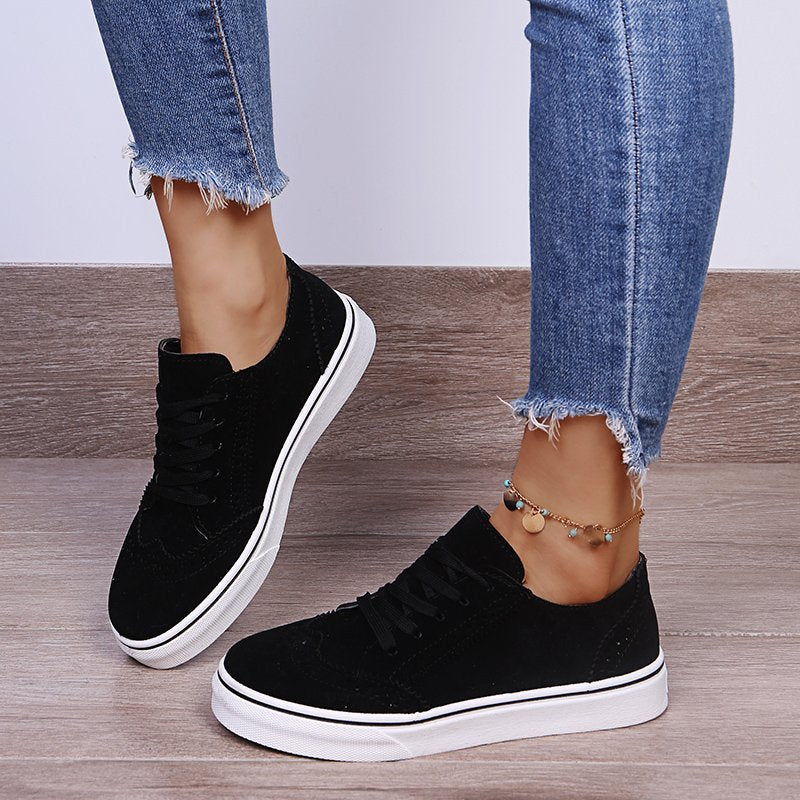 Suede Lace-Up Flat Sneakers - Aurelia Clothing