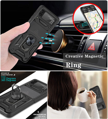 Suitable For Samsung Galaxy Z Flip3 Phone Shell Protective Cover Anti-Fall Magnetic Ring Bracket Mobile Phone Cover - Free Shipping - Aurelia Clothing