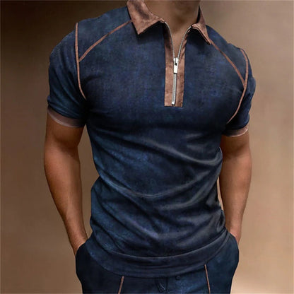 Summer New Men Polo Shirt Short Sleeve Color Matching Zipper T-Shirt Top - Free Shipping - Aurelia Clothing