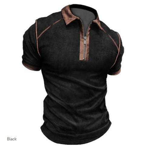 Summer New Men Polo Shirt Short Sleeve Color Matching Zipper T-Shirt Top - Free Shipping - Aurelia Clothing