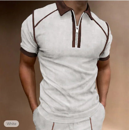 Summer New Men Polo Shirt Short Sleeve Color Matching Zipper T-Shirt Top - Free Shipping - Aurelia Clothing