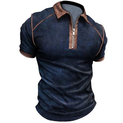 Summer New Men Polo Shirt Short Sleeve Color Matching Zipper T-Shirt Top - Free Shipping - Aurelia Clothing