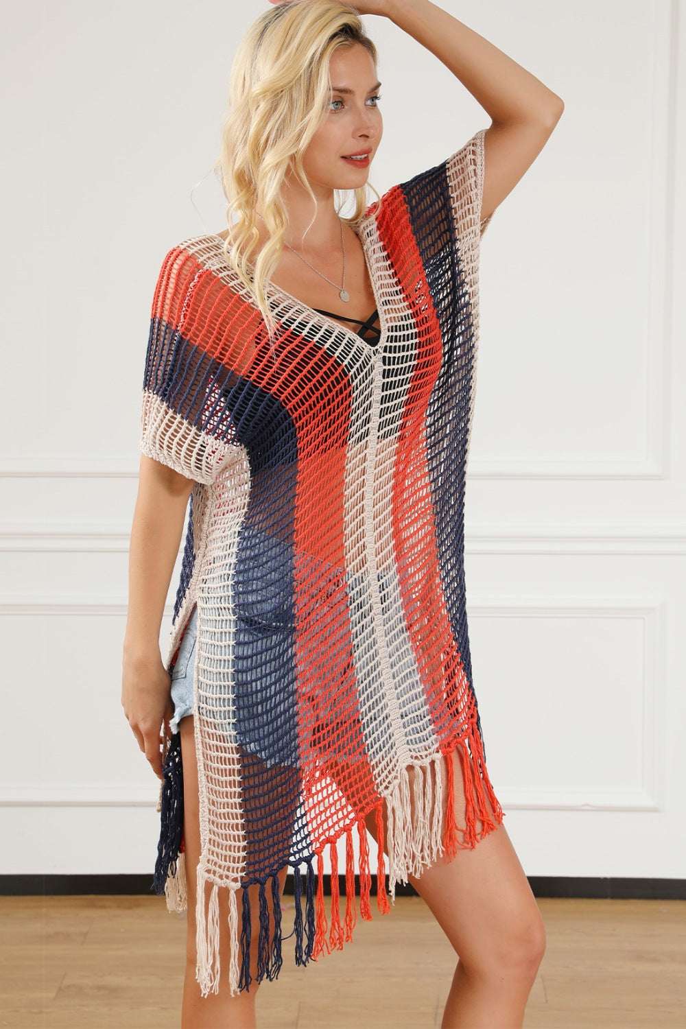 Tassel Color Block V-Neck Cover Up - Aurelia Clothing