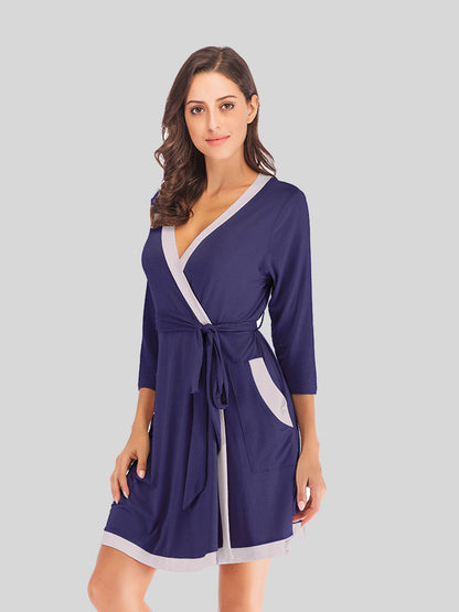 Tie Waist Surplice Neck Robe with Pockets - Aurelia Clothing