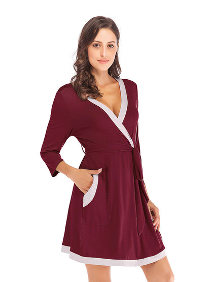 Tie Waist Surplice Neck Robe with Pockets - Aurelia Clothing