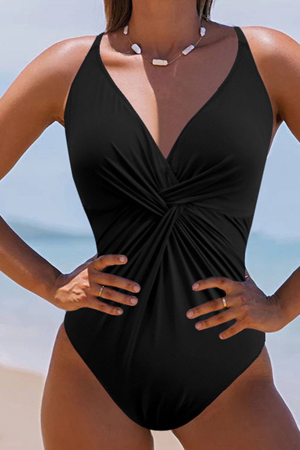 Twisted Crisscross V-Neck One-Piece Swimwear - Aurelia Clothing