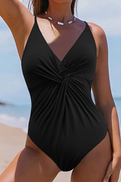 Twisted Crisscross V-Neck One-Piece Swimwear - Aurelia Clothing