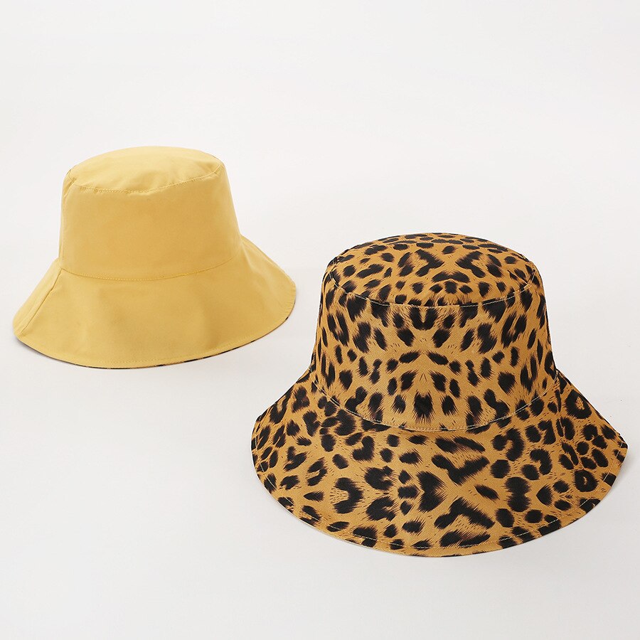 Two Side Leopard Black Bucket Hat For Women Men Reversible Panama Sun Hat Summer Ladies Beach Sun Protection Fisherman Hats - Free Shipping - Aurelia Clothing