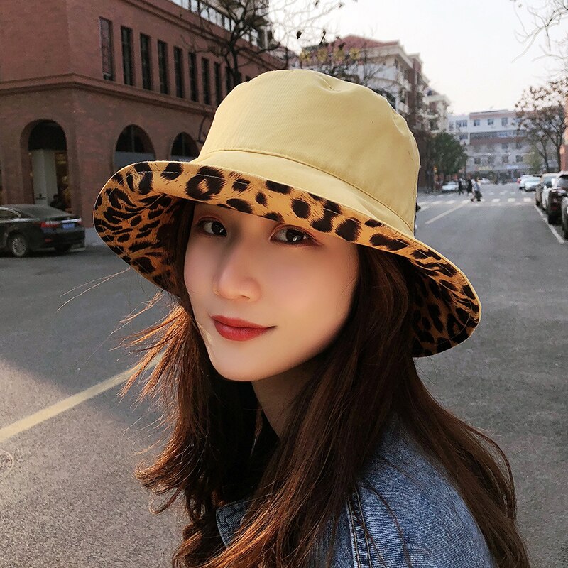 Two Side Leopard Black Bucket Hat For Women Men Reversible Panama Sun Hat Summer Ladies Beach Sun Protection Fisherman Hats - Free Shipping - Aurelia Clothing