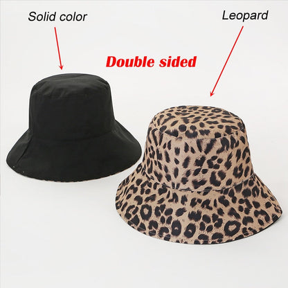 Two Side Leopard Black Bucket Hat For Women Men Reversible Panama Sun Hat Summer Ladies Beach Sun Protection Fisherman Hats - Free Shipping - Aurelia Clothing