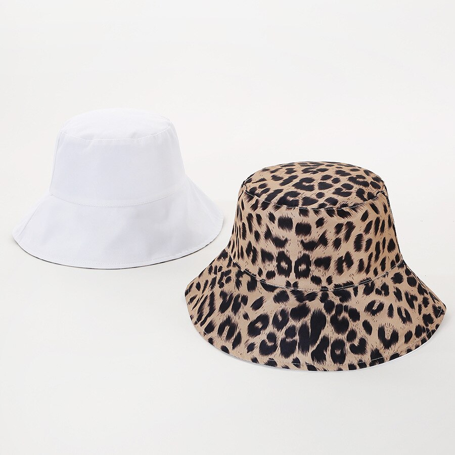 Two Side Leopard Black Bucket Hat For Women Men Reversible Panama Sun Hat Summer Ladies Beach Sun Protection Fisherman Hats - Free Shipping - Aurelia Clothing