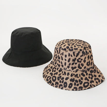 Two Side Leopard Black Bucket Hat For Women Men Reversible Panama Sun Hat Summer Ladies Beach Sun Protection Fisherman Hats - Free Shipping - Aurelia Clothing