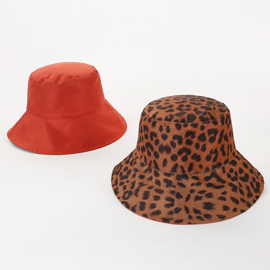 Two Side Leopard Black Bucket Hat For Women Men Reversible Panama Sun Hat Summer Ladies Beach Sun Protection Fisherman Hats - Free Shipping - Aurelia Clothing