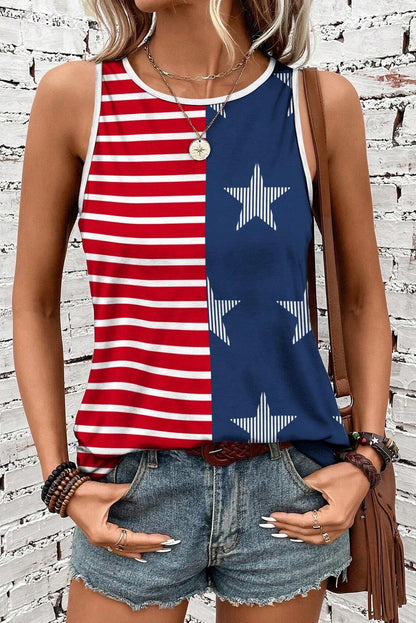 US Flag Round Neck Tank - Aurelia Clothing