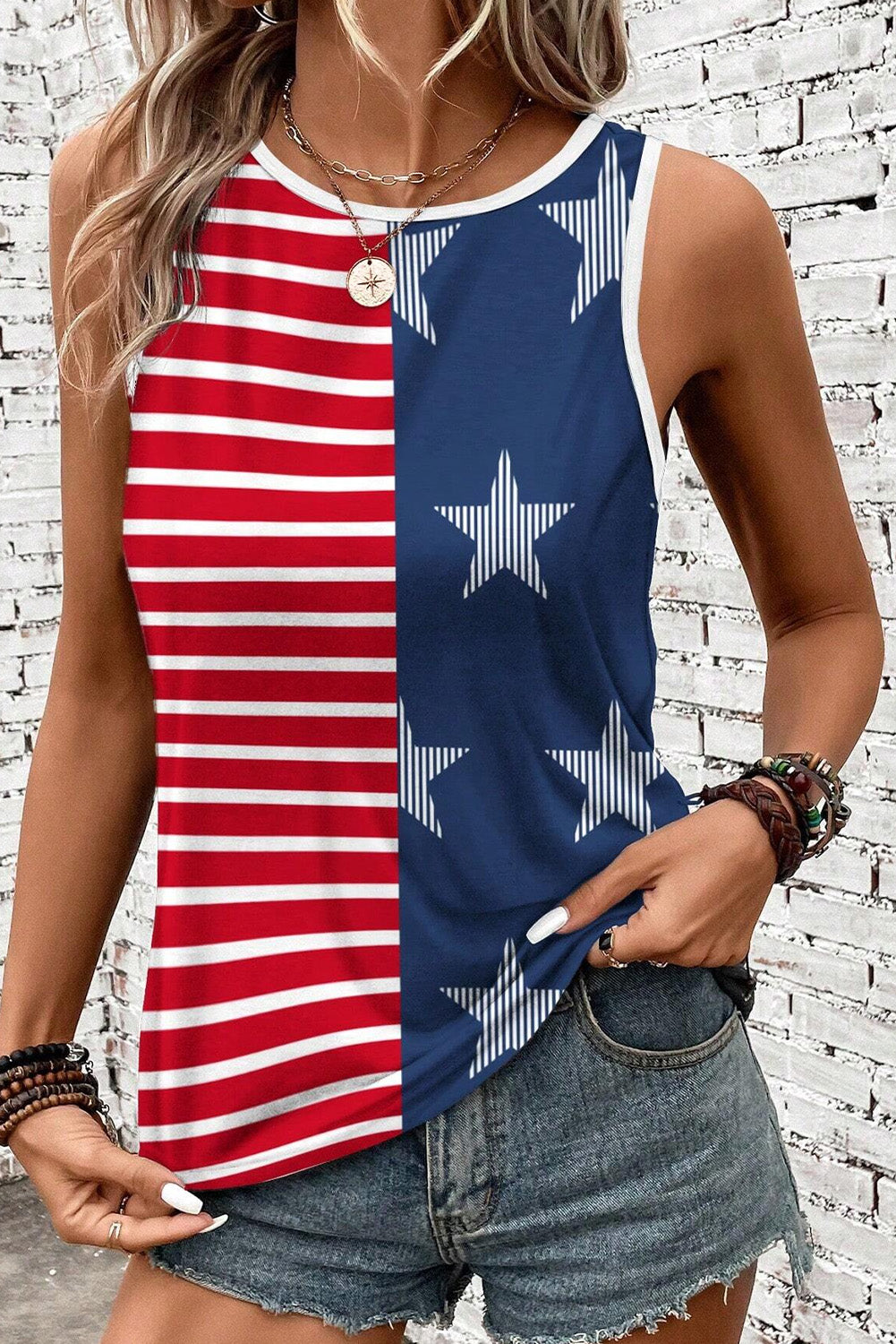 US Flag Round Neck Tank - Aurelia Clothing