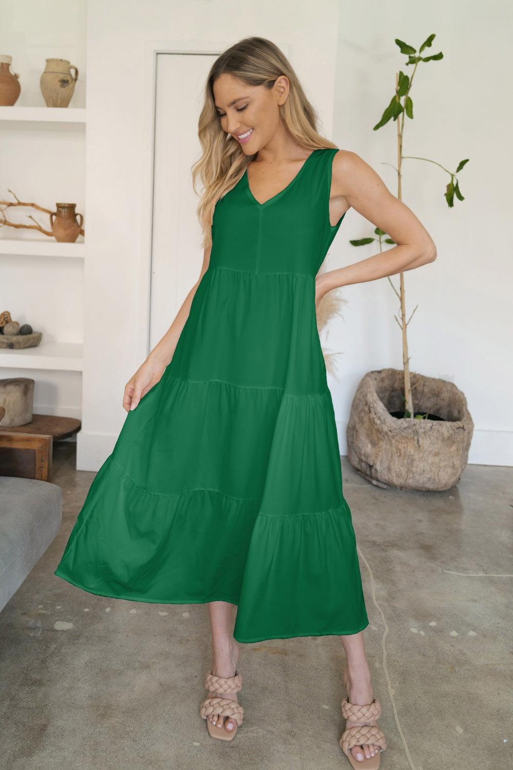 V-Neck Sleeveless Midi Tiered Dress - Free Shiping - Aurelia Clothing