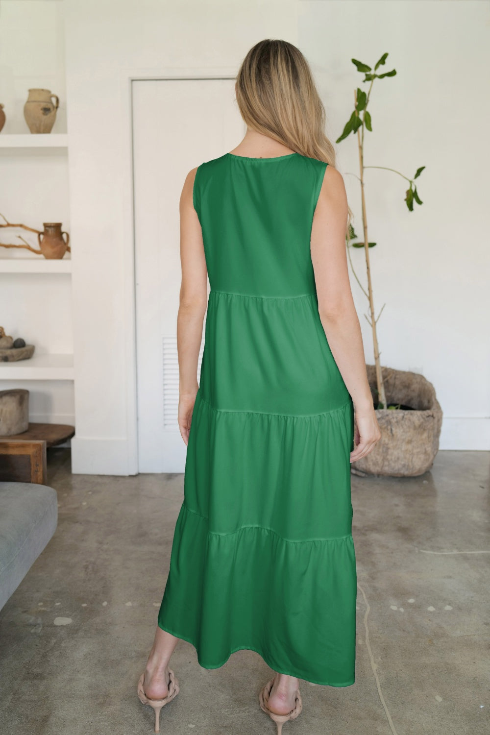 V-Neck Sleeveless Midi Tiered Dress - Free Shiping - Aurelia Clothing