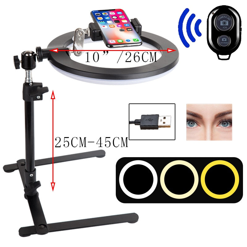 Video Youtube Fill Ring Light Lamp Live COOK 26CM Photography Lighting Phone Ringlight Tripod Stand Photo Led Selfie Bluetooth - Free Shipping - Aurelia Clothing