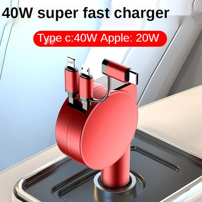 Vogek 3-in-1 Car Charger 60W Super Fast Charging for iPhone Xiaomi Huawei Samsung with Telescopic Charging Cables and Adapters - Free Shipping - Aurelia Clothing