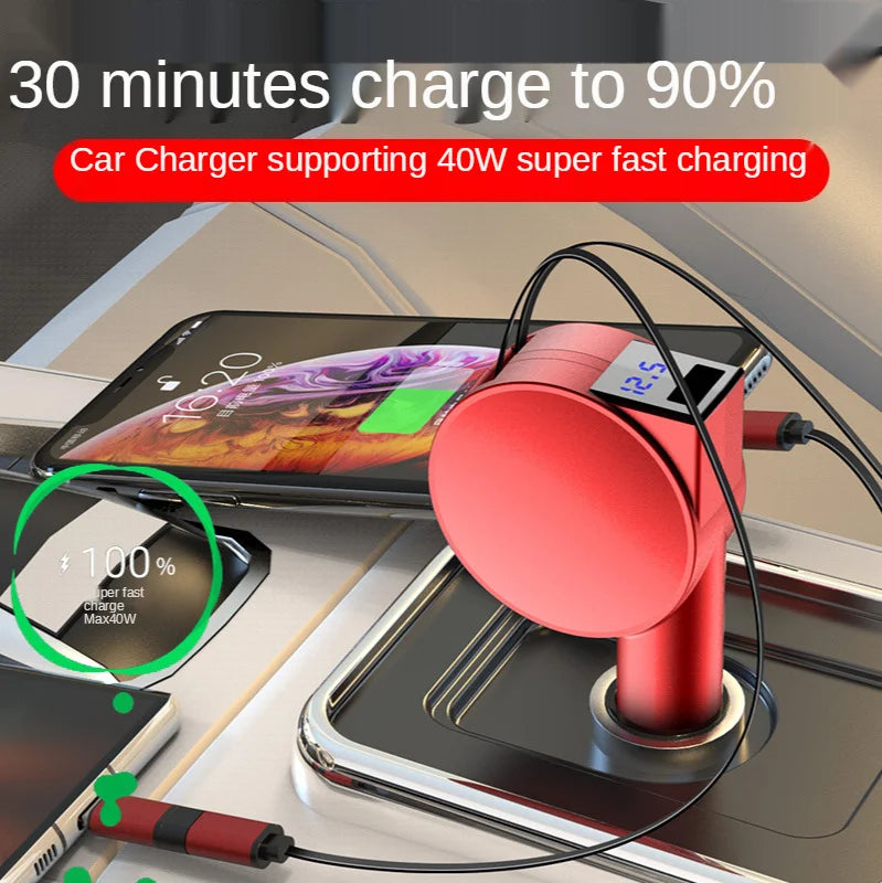 Vogek 3-in-1 Car Charger 60W Super Fast Charging for iPhone Xiaomi Huawei Samsung with Telescopic Charging Cables and Adapters - Free Shipping - Aurelia Clothing