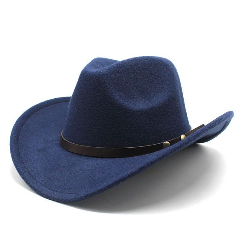 Western United States Denim Hat Felt Hat Mens And Womens Horse Riding Hat Curled Imitation Wool Jazz Hat Denim Hat - Free Parking - Aurelia Clothing