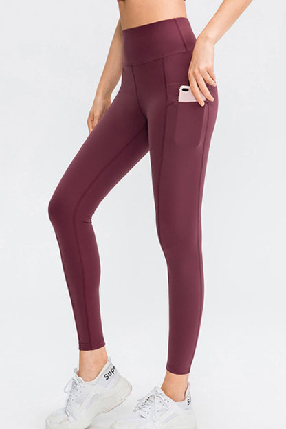 Wide Waistband Slim Fit Long Sports Pants with Pocket - Aurelia Clothing