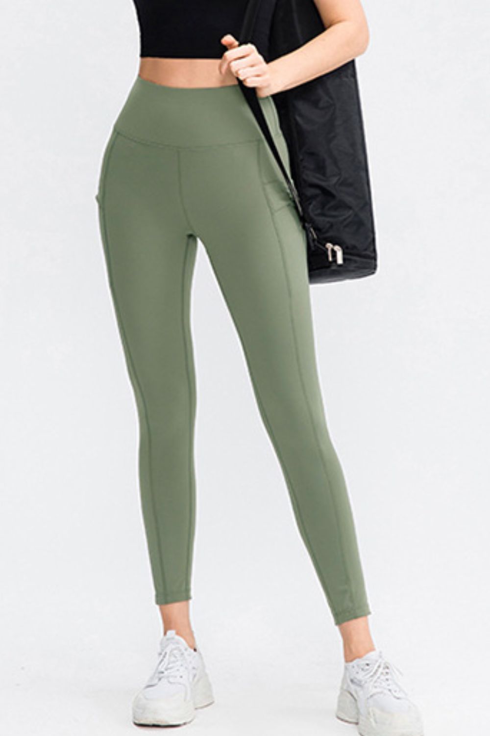 Wide Waistband Slim Fit Long Sports Pants with Pocket - Aurelia Clothing