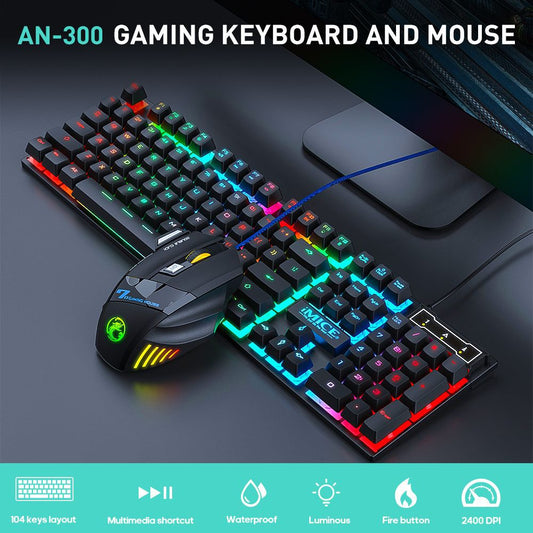 Wired gaming keyboard floating keycap rainbow backlit keyboard and mouse set AN-300 - Free Shipping - Aurelia Clothing